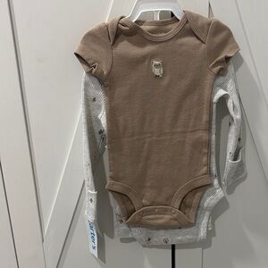 Carter's Tan and White Owl Bodysuit Set